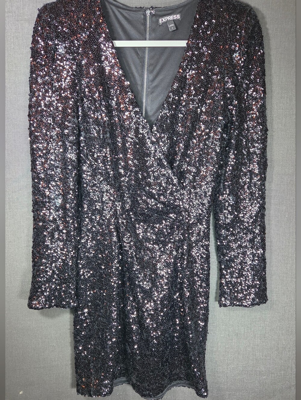 Express Black Sequin V-Neck Mini Dress